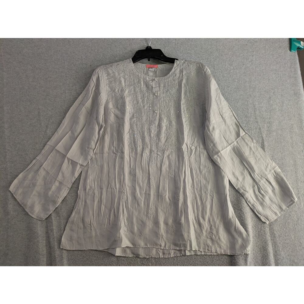 Glam Embroidered‎ Blouse Women's Large White Coquette Cottagecore Soft Girl Top